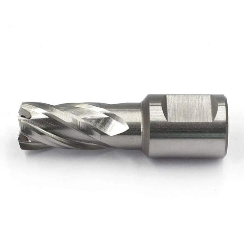 Workhorse High Speed Steel Annular Cutter With 3/4 Inch Weldon Shank for steel cutting, featuring a 9/16 inch diameter.