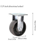 5.25 inch Rock Solid 4 Pack Cast Iron Caster Wheels Heavy Duty Swivel Casters with metal top plate for furniture or garage use.