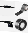 Self Fusing Silicone Tape For Fast Pipe Repair And Electrical Wire Insulation High Temperature Resistant Durable Self Adhesive Leak Fix Tape For Home Plumbing And DIY Projects shown as a roll and applied on wires.