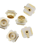 60 Pack PCB Mount Coaxial Connectors Set for SMD SMT Boards, 50 Ohm RF Female Socket Jacks, gold, top view
