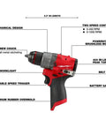 Built Dang Tough 12 Volt Cordless Drill and Driver with Brushless Motor showing details and features like LED worklight and metal chuck.