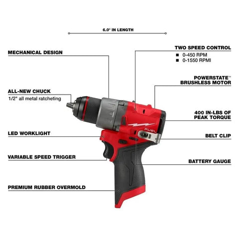 Built Dang Tough 12 Volt Cordless Drill and Driver with Brushless Motor showing details and features like LED worklight and metal chuck.