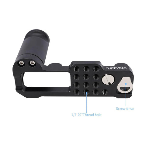 L-Shaped Grip For Sony ZV-1 II And ZV-1F Vlog Cameras With Black ARCA Extension Bracket and multiple mounting points.