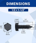 Heavy Duty 1/2 X 1-1/2 Inch Black Hex Head Lag Screws Bolts 8 Pc Pack For Decks And Wood Projects, 304 Stainless Steel 18/8 With Black Oxide Finish, Full Thread, Indoor Outdoor Use, Built To Last Fayeploo with dimensions