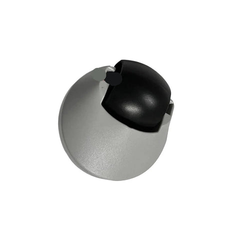 Close-up of omni-directional front caster wheel for Roborock vacuums, silver wheel with black cap.
