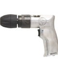 Powerful Three Eighth Inch Air Drill With Keyless Chuck, Aluminum Housing, Pistol Grip, 0.5 HP, 2400 RPM displayed horizontally