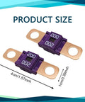 Rugged 3 Pack Ami Midi Fuse 200 Amp Bolt On Terminal Universal for Trucks Tractors Golf Carts showing size dimensions.