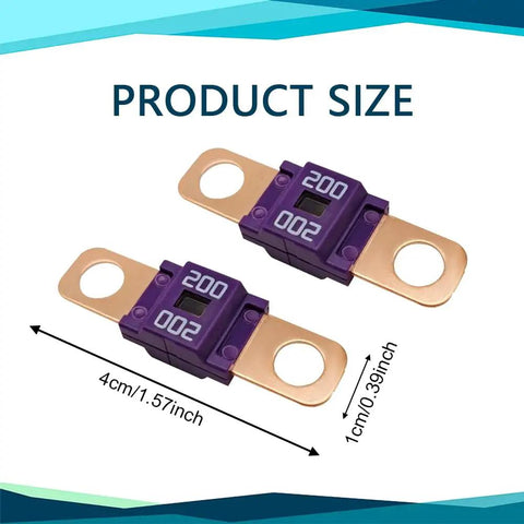 Rugged 3 Pack Ami Midi Fuse 200 Amp Bolt On Terminal Universal for Trucks Tractors Golf Carts showing size dimensions.