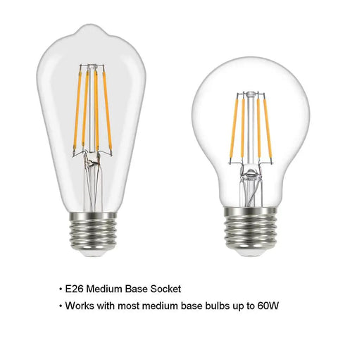 Edison-style filament bulbs for 6 Light Black Vintage Chandelier Pendant Ceiling Light with medium base sockets.