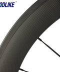 Carbon Road Wheelset 700C Aero 60mm Deep 23mm Wide Clincher For Racing, Basalt Brake Surface, close-up of 3K matte finish rim