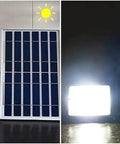 Built Tough Solar Led Flood Light With Wireless Dimmable Remote And Ip66 Waterproof Housing next to solar panel, demonstrating sunlight and lighting.
