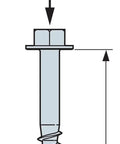 Diagram showing Size Ten Strong Drive SD Connector Screws, 1-1/2 Inch Length, 1/4 Inch Hex Head, Galvanized Coating, with ID on head.