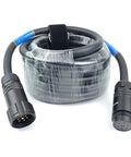 Heavy Hitter 7 Way Coiled Power Cable Extension Cord With Rugged Connectors, retractable design, flexible, used for stage events, with strap.