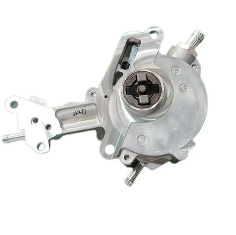 Heavy Duty Dual Automotive Vacuum Pump Assembly With Rock Solid Silver Build For Reliable Fluid Transfer Compact Industrial Setup Featuring Top Shelf Durability And Smooth Operation side view showing connection ports and durable silver finish