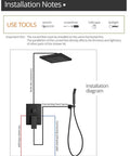 Installation diagram for UMJIGF Black Shower System with Hot and Cold Water Contemporary Shower Faucet Set.