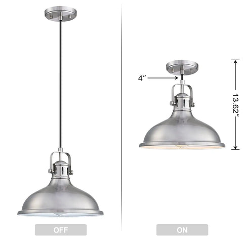 12 Inch LED Pendant Light 2 Pack Industrial Vintage Metal Chandeliers With Brushed Nickel Finish Ceiling Lamp For Kitchen Island Dining Room Farmhouse Bedroom Home Modern Rustic