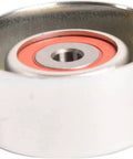 Premium Car Drive Belt Idler Pulley For Toyota Rebuild Kit showing metal pulley with red bearing, designed for smooth engine operation.