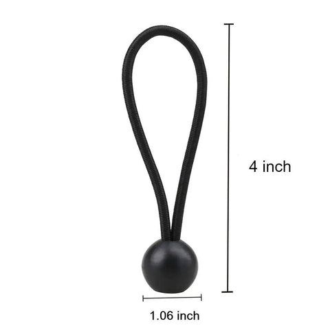 30 Pack 4 Inch Heavy Duty Black Bungee Cords For Tarp Canopy Tent Camping Gear showing a single cord with dimensions