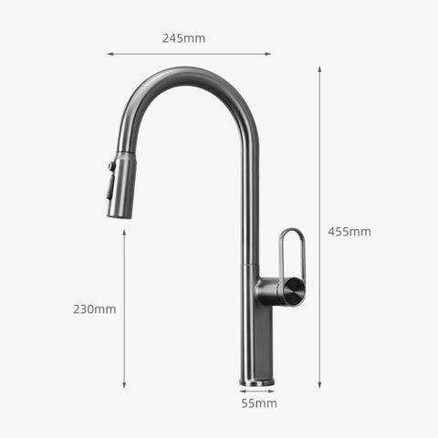 TXGJWRA Green Pull-Faucet with 360-Degree Swivel Spray Head, Single Hole Sink Mixer dimensions shown in a sleek design.