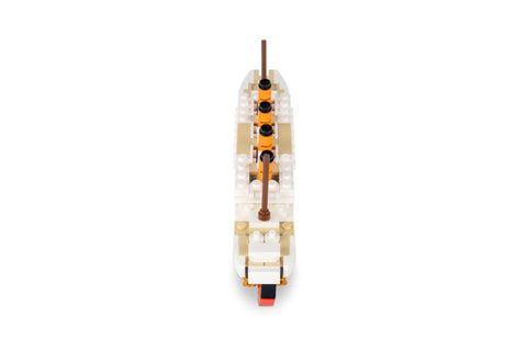 Front view of Titanic Building Set 217 Mini Brick Ship Model Kit Lego Compatible DIY 3D Puzzle STEM Toy For Adults And Kids Collectible Display Gift Great For History Buffs.