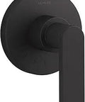 Composed Volume Control Valve Trim with ADA Lever Handle for Shower Faucets, metal, matte black, side view.