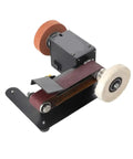 Mini Electric Belt Sander For Woodworking Versatile Small Bench Grinder With 7 Speed Settings Compact Desktop Sharpener And Polisher Machine crafted from durable stainless steel with sanding belt and polishing wheel.