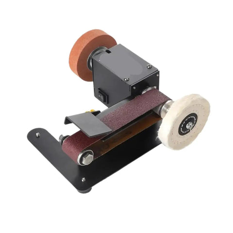 Mini Electric Belt Sander For Woodworking Versatile Small Bench Grinder With 7 Speed Settings Compact Desktop Sharpener And Polisher Machine crafted from durable stainless steel with sanding belt and polishing wheel.