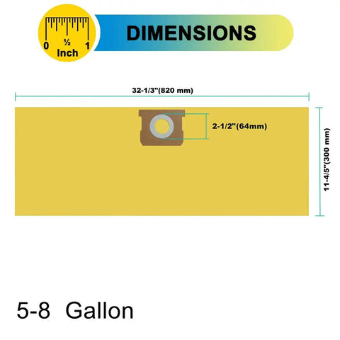 Dimensions of Six Pack Type H Vacuum Bags For Five To Eight Gallon Wet Dry Vacs High Efficiency Disposable Filter Bags.