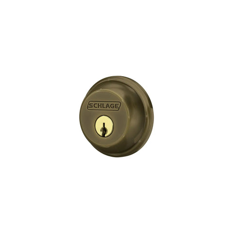 Keyed Deadbolt Lock For Entry Door, Single Cylinder, Antique Brass Finish shown in product image.