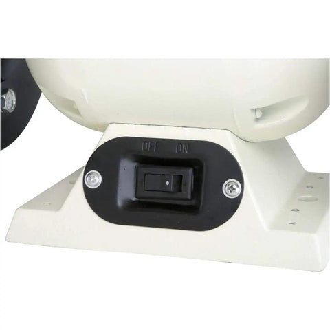 Close-up of 6 Inch Bench Grinder Model M1051 For Your Home Shop Setup, showing power switch on durable cast iron body.