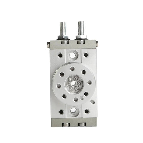 Rock Solid Heavy Duty Pneumatic Rotary Cylinder Air Actuator For Industrial Automation With 0 To 190 Degree Swing Rotation Table And Hella Tough Performance MSQB Series showing a metal actuator front view.