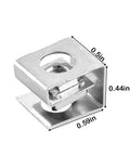 20 Pack Slip On Lock Nuts 10 32 Thread Zinc Plated Steel Furniture T Nuts For Cabinet Doors With Square Holes No Sweat Grip Tight Heavy Duty Hardware Kit, close-up view with measurements.