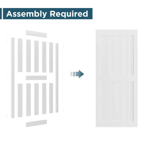 72 By 96 Inch White Barn Door With Sliding Hardware Kit assembly components
