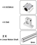Two Pack 8mm By 500mm Linear Motion Rod Guide Set with Four SCS8UU Ball Bearings, Four SK8 Aluminum Rail Supports for CNC Rigs