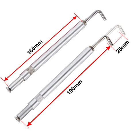 Metal hooks with measurements, 160mm and 190mm long, shown on a white background with dimensions labeled.