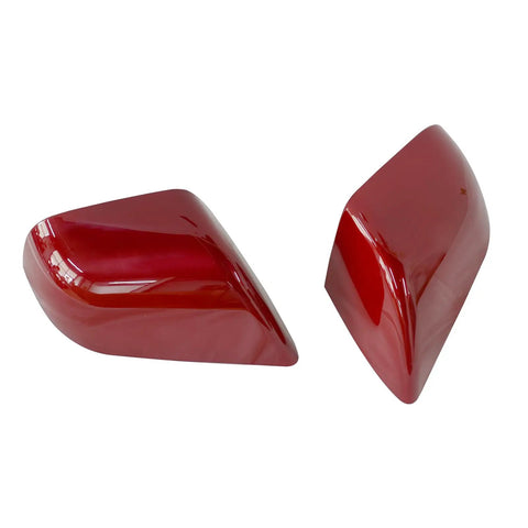 Fresh Red Pair Of Side Mirror Lower Covers For Tesla Model 3 2017 To 2021 close-up view showcasing sleek design and shiny finish.