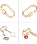 Golden Screw Carabiner Lock Charms Set For Jewelry Making Brass Oval Quick Clasp Connectors with attached charms