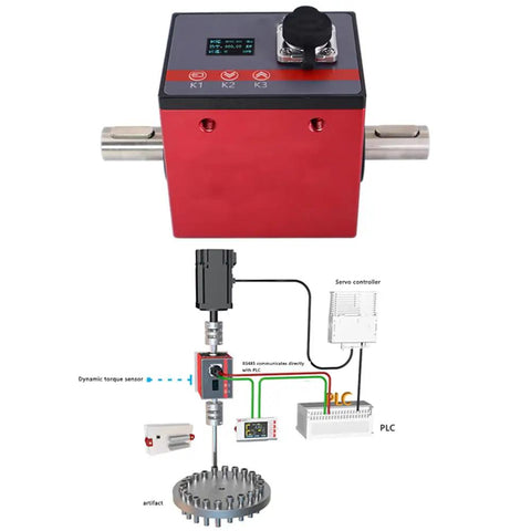 Plug And Play Rotary Torque Sensor And Transducer With 10Nm Range, LCD Display, And RS485 0 to 10V Output For Easy Motor Speed Measurement, Torque Tester For PLC DCS And Automation, Includes 7 Pin Waterproof Connector And 3m Cable, red metal housing