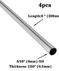 JoyTube 5/16 in OD 304 stainless steel tube, 8 in long, 0.5 mm wall, 4 pcs, diagonal view