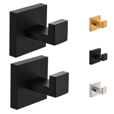 Matte Black Towel Hooks For Bathrooms Wall Mounted 304 Stainless Steel Heavy Duty Coat And Shower Hooks 2 Pack. Multiple color options.