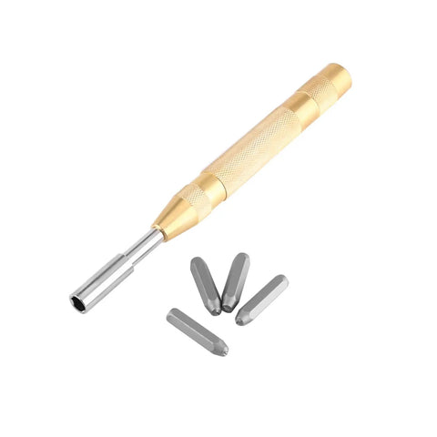 Auto punch tool and metal stamps from 38 Piece Metal Stamping Kit With Automatic Letter And Number Punch Set For Leather, Wood, And Jewelry Making