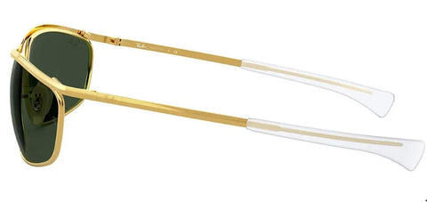 Side view of Olympian I Deluxe Rectangular Sunglasses With Gold Metal Frame And G Fifteen Green Lenses, 62mm Wide