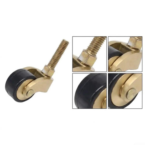 Hella Sturdy Solid Brass Stem Casters With Antique Gold Finish 7MM Slick Swivel Wheels Heavy Duty Rollers close-up view