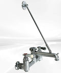 NSF Wall-Mounted Mop Sink Faucet, 8" Adjustable Centers, 6-1/2" Spout, Heavy Cast Spout with Pail Hook, BXF-S001 angled view