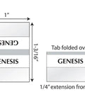 Diagram showing dimensions of Super Crisp Silver Edge Bible Tabs for Old And New Testament, measuring 1 inch long.
