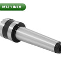 Wood lathe drive center MT2 with 1-inch crown; silver shaft, black collar, threaded end