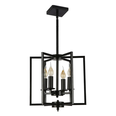 Industrial Farmhouse Pendant Light Fixture Four Lights Flush Mount Metal Ceiling Light With Adjustable Height E12 Base Candle Lantern