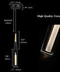 Diagram of Black Cylinder Crystal Pendant Light With Dimmable 5W LED showcasing dimensions and high quality crystal detail.
