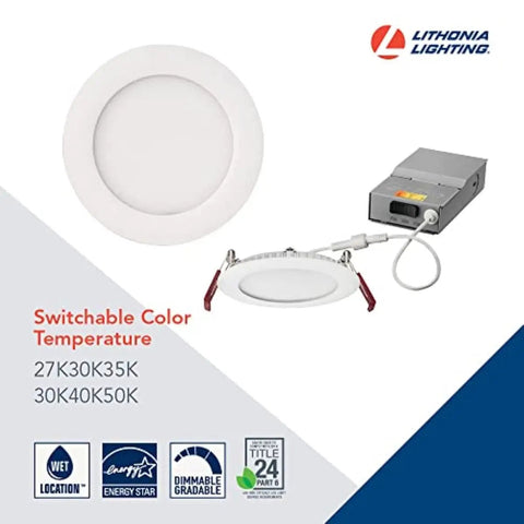 6 Inch Recessed LED Wafer Downlight With Ultra Slim Round Trim Switchable Color Temperature 2700K 3000K 3500K 90 CRI