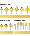 Pro Quality 35 Piece Tungsten Carbide Router Bit Set Featuring One Quarter Inch Shank for heavy duty woodworking, showcasing various bit types.